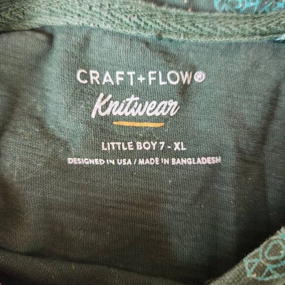 Craft + Flow boys pine Green long sleeve constellation shirt Henley 100% cotton - Picture 3 of 5